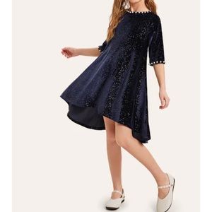 Girls Embellished Pearl Velvet Glitter Dress